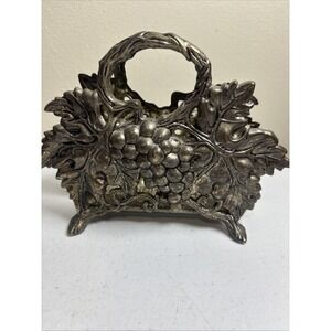 Vntg Silver Plated Napkin Holder w/ Ornate Grape Design by Studio Silversmiths